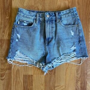 Lovers & Friends Blue Distressed High Rise Jean Shorts sz 24